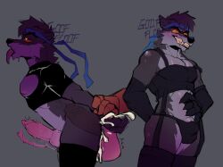 ahe_gao ambiguous_species anal anal_sex anatomically_correct anatomically_correct_genitalia anthro arm_pull blush blush_lines bodily_fluids canid canine canis clothed clothing crossdressing cum cum_in_ass cum_inside dire_(fortnite) epic_games fortnite from_behind_position fur genital_fluids genitals goof_floof grey_body grey_fur hi_res knot knotted_penis lingerie looking_pleasured male male/male mammal orange_eyes penetration penile_spines penis prison_guard_position sex smile solo standing standing_sex tongue tongue_out wolf x-ray_view