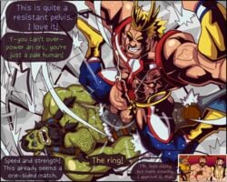 2021 5:4 accessory all-might all_might armpit_hair bandai_namco barazoku blizzard_entertainment bodily_fluids body_hair boots capcom celebrity_bangmatch chest_hair clothing cock_ring comic cowgirl_position digimon digimon_(species) english_text felid footwear from_front_position gay genital_fluids genitals green-skinned_male himbo human humanoid interspecies jewelry jockstrap leomon light-skinned_male light_skin lion male male/male male_only mammal marvel marvel_comics multiple_boys muscular my_hero_academia on_bottom on_top orc orctober pantherine penis penis_accessory penis_jewelry precum rickleone sex street_fighter sweat text thrall thrall_(warcraft) toshinori_yagi underwear video_games warcraft wolverine_(x-men) x-men yaoi zangief