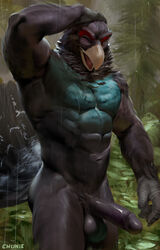 1boy 2021 abs anthro ass avian balls beak bird black_body black_feathers brown_body brown_feathers capercaillie chest_tuft chunie claws detailed_background digital_media_(artwork) erection feathers featureless_chest foreskin galliform genitals glans grouse hi_res humanoid_genitalia humanoid_penis male male_only muscular muscular_male neck_tuft nude obliques one_eye_closed open_beak open_mouth outside pecs penis phasianid plant portrait pubes raining retracted_foreskin scuted_arms scutes solo teal_feathers three-quarter_portrait tongue tree tuft vein veiny_penis wink