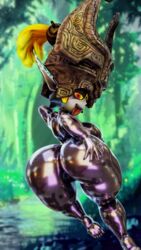 3d 3d_(artwork) 4k 9:16 absurd_res armor ass big_butt bodysuit butt_grab clothing digital_media_(artwork) female female_focus furry hand_on_butt headgear helmet hi_res huge_butt imp midna nintendo not_furry palisal red_eyes rubber rubber_clothing rubber_suit skinsuit solo the_legend_of_zelda tight_clothing twilight_princess video_games