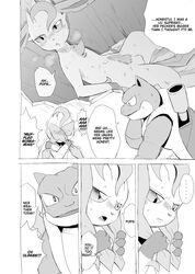 ambiguous_gender animal_genitalia animal_penis balls blastoise blush bodily_fluids canine_penis comic covering covering_face cum cum_on_face cum_on_own_face cum_on_self dialogue duo eeveelution embarrassed english_text feral genital_fluids genitals hi_res humor knot leafeon male nintendo penis pokemon pokemon_(species) reptile scalie shell text video_games yamatokuroko965