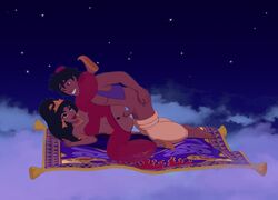 1boy 1girls aladdin aladdin_(character) anal animated bouncing_breasts breasts canon_couple clothed_sex cum cum_in_ass cum_in_pussy cum_inside cum_on_breasts cumshot disney disney_princess erect_clitoris fluids haram magic_carpet music muslim_female nipples outdoor_sex penis princess_jasmine pussy pussy_grip sfan sodomy sound trimmed_pubic_hair vaginal_penetration video