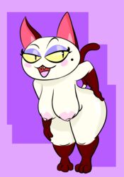 alternate_body_type alternate_breast_size animal_crossing anthro bedroom_eyes bent_over big_breasts bigshieldgardna blush breasts curvy_figure domestic_cat fangs felid feline felis female hanging_breasts hi_res mammal narrowed_eyes nintendo nipples nude olivia_(animal_crossing) puffy_nipples seductive smile solo video_games wide_hips yellow_eyes