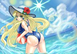 beach blonde_female female_focus female_only kalinka_cossack kyle-v2 mega_man mega_man_xover sunshine swimwear tagme