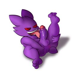 absurd_res alpha_channel anthro anus balls fuzefurry gengar genitals hi_res licking looking_at_viewer male male_only nintendo penis pokémon_(species) pokemon self_lick solo tagme tongue tongue_out video_games wet wet_penis