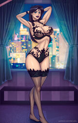 abs black_hair derushy goth gothic_lolita lingerie