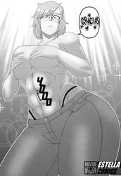 1girls big_ass big_breasts big_butt big_hips big_thighs black_and_white cleavage estella_comics female female_focus female_only glasses hourglass_figure huge_ass huge_breasts huge_butt huge_hips huge_thighs jenny_(mrestella) large_ass large_breasts large_butt looking_at_viewer mannyestella milestone_celebration monochrome mrestella oc original original_character spanish_text tagme thank_you wide_hips