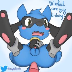 1:1 anal anal_sex disembodied_hand disembodied_penis feral genitals group hesitant hugo_the_riolu hugoriolu male male/male nintendo penetration penis pokémon_(species) pokemon riolu scared video_games