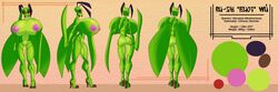 anthro arthropod ass back_boob big_breasts breasts countershading eliot_(heroic_ones) english_text female genitals green_body high_heels huge_breasts insects mantis model_sheet nipples nude pussy red_sclera solo text winterwarning