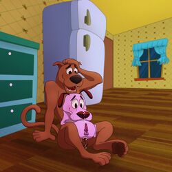 1:1 animal_genitalia animal_penis balls blurred_background blush bodily_fluids canid canine canine_penis cartoon_network courage_the_cowardly_dog courage_the_cowardly_dog_(character) crossover cum cum_inside cum_on_balls cum_on_face duo embarrassed feral genital_fluids genitals hanna-barbera hi_res kitchen knot knotting male male/male mammal olivepup_00 penis scooby-doo scooby-doo_(character) screencap screencap_redraw straight_outta_nowhere