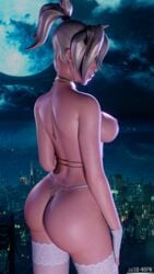 1girls 3d ass big_breasts blender blonde_hair blue_eyes breasts female female_only high_resolution highres jul3dnsfw large_breasts lingerie makeup mercy naked nipples nude overwatch solo thighs