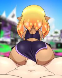 ass big_ass blue_eyes cephalopod female female_focus from_behind furball_(artist) ink inkling inkling_girl outside penetration penis reverse_cowgirl_position sex sex_from_behind splatoon splatoon_2 tentacle_hair yellow_hair