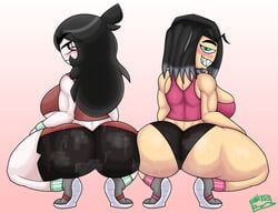 2021 2girls ass ass_focus big_ass big_breasts big_butt big_hips big_thighs blush blushing booty_shorts broly_culo cleavage female female_focus female_only green_eyes hourglass_figure huge_ass huge_breasts huge_butt huge_hips huge_thighs jaiden_animations jaidens_mom large_ass large_breasts large_butt long_hair looking_at_viewer looking_back meme milf multiple_girls original richdraw rose_(richdraw) sharp_teeth short_hair smile solidrich sports_bra squatting sweat white_skin wide_hips youtube