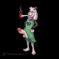 1:1 absurd_res anthro balls barefoot big_balls big_penis black_background bovid caprine deltarune erection eyewear feet fur genitals glasses goat green_robe hi_res male male_only mammal mario_smoking_weed_meme penis posv-e ralsei scarf simple_background smoking solo undertale undertale_(series) video_games white_body white_fur