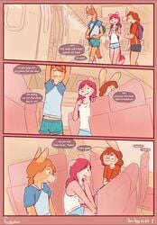 bottomwear bulge clothing comic digital_media_(artwork) english_text equid equine female funkybun hi_res horse josh_(funkybun) lagomorph leporid liz_(funkybun) male mammal marie_(funkybun) page_1 rabbit rodent sciurid shirt shorts text topwear train tree_squirrel vehicle