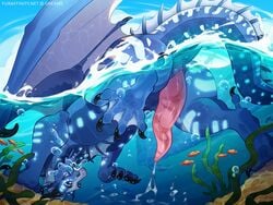 4:3 ambient_fish ambient_sealife animal_genitalia animal_penis anus arsauron big_penis blue_body blue_eyes blue_scales bodily_fluids bubble cetacean_penis claws cum cum_in_water cumshot day detailed_background digitigrade dragon ejaculation erection fangs feet feral finger_claws fish genital_fluids genital_slit genitals greame guppy_(silverandcyanide) hi_res horn looking_at_viewer looking_back male marine membrane_(anatomy) membranous_wings outside partially_submerged partially_underwater_shot penis presenting presenting_penis quadruped scales scalie seawing_(wof) shaded sky slit spines spread_toes submerged tapering_penis text toe_claws toes underwater url water webbed_feet western_dragon wings wings_of_fire