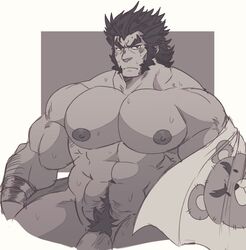 balls bara dragalia_lost gay juggermelon male male_only monochrome muscles muscular penis valyx