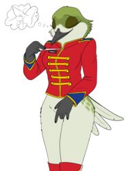 alpha_channel anthro avian bird boots bottomless clothed clothing conductor female fingering fish_birb footwear hi_res hummingbird majorette marching marching_band_uniform masturbation no_underwear sarah_(fish_birb) solo topwear