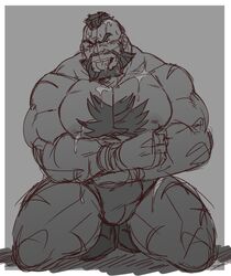 balls bara gay juggermelon male male_only monochrome muscles muscular penis solo solo_male street_fighter zangief