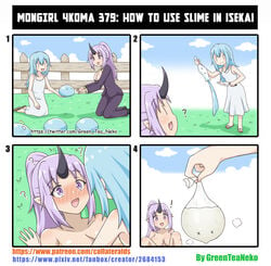 ! 1boy 1girls 4koma ? absurd_res after_sex animal_abuse asian_mythology big_breasts blue_hair blush bodily_fluids breasts cleavage clothed clothing comedy comic condom cum day deflation demon dress east_asian_mythology english_text female female_focus femboy fence filled_condom from_front_position funny genital_fluids grass greenteaneko hair hetero hi_res horn huge_breasts human humanoid humanoid_pointy_ears humor japanese_mythology kneeling knife living_condom lying male/female male_on_female mammal missionary_position mongirl_4koma mythology not_furry nude ogre on_back oni open_mouth outside outside_sex penetration plant purple_eyes purple_hair rimuru_tempest sandals sex sexual_barrier_device shion_(tensei_shitara_slime_datta_ken) slime snuff straight suit sweat tensei_shitara_slime_datta_ken text that_time_i_got_reincarnated_as_a_slime toony url water x_x yōkai