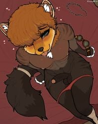 1boy 2025 ailurid anthro balls bandage bandaged_leg bed bedding black_nose blanket bodily_fluids bottomwear bound briefs briefs_only brown_balls brown_body brown_eyewear brown_fur brown_glasses brown_penis brown_tail claweddrip clothed clothing digital_drawing_(artwork) digital_media_(artwork) ear_piercing ear_tuft ears_up english_text erection eyebrow_piercing eyebrows eyeliner eyewear facial_piercing fist fluffy fluffy_tail foreskin fur fur_tuft furniture genital_fluids genitals glans glasses glasses_off green_eyes hair hair_over_eye hands_on_ground hi_res high-angle_view holding_eyewear holding_glasses holding_object jewelry legs_together looking_at_viewer makeup male male_only mammal messy_hair narrowed_eyes navel necklace nipples on_bed orange_body orange_face orange_fur orange_hair partially_clothed paws penis piercing pink_glans pink_nipples precum red_blanket red_bottomwear red_briefs red_clothing red_panda red_tongue red_underwear sitting sitting_on_bed snout solo tail tail_tied text tongue tongue_out topless tuft underwear underwear_down underwear_only watermark white_hands white_paws