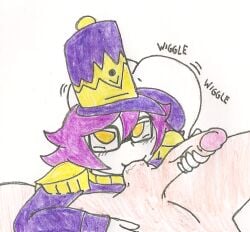2025 ass ass_wiggle big_ass blush bottomless clothing cobaltclaw duo eyewear female glasses handjob hat headwear jenny_(1-upclock) male male/female nutcracker oral penis solo_focus topwear yellow_eyes