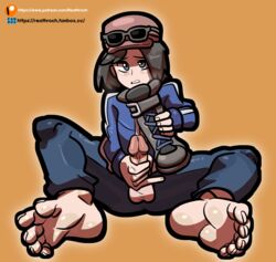 1boy barefoot blush calem_(pokemon) feet foot_fetish male male_only masturbation penis pokemon pokemon_xy reathroch shoes_removed soles solo toes uncensored