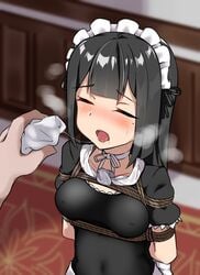 blush femsub gag kanie_did maid maid_headdress maid_uniform medium_breasts original_character saliva