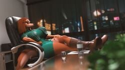 16:9 3d_(artwork) anthro big_breasts biped blurred_background breasts brown_body brown_hair canid canine canis chair clothed clothing digital_media_(artwork) domestic_dog eyewear female foot_on_table footwear frihskie furniture glasses green_clothing hair hi_res illumination_entertainment inside mammal pupils shoes sing_(movie) sitting solo suki_lane table thick_thighs three-quarter_view valorlynz_(modeler) widescreen