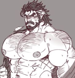 1boy abs alternate_pectoral_size armpit_hair bara bara_tiddies bara_tits beard biceps big_arms big_muscles big_pecs black_and_white black_hair blush blushing body_hair buff busty dilf duessel_(fire_emblem) erect_nipples facial_hair fire_emblem fire_emblem:_the_sacred_stones hair hairy hairy_armpits hairy_arms hairy_chest hairy_male huge_muscles huge_pecs human human_only juggermelon male male_boobs male_chest male_focus male_nipples male_only manboobs manly mature mature_male monochrome moobs moustache muscles muscular mustache nipples six_pack solo solo_focus solo_male sweat sweating sweaty