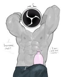 bulge_through_clothing context erect_nipples erect_penis flexing gay gay_male grey_body kogito male_only muscular obs_studio shampoo_challenge soap_bottle swimwear topless underarm veiny_muscles yaoi