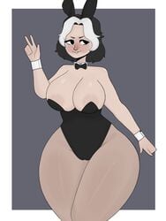 big_breasts black_hair bunny_ears bunnysuit dewi_aleman female female_only oc original_character smiling thick_thighs