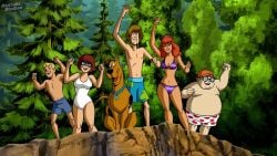 accurate_art_style animated anus camp_scare canid canine canis cannonball casual daphne_blake domestic_dog edited_official_artwork female feral fred_jones group hentaku_studios human male nonsexual nonsexual_nudity nude nude_female nude_filter outdoors pale_skin pussy scooby-doo scooby-doo_(character) shaggy_rogers skinny_dipping swimming tagme underwater velma_dinkley video yenvudu