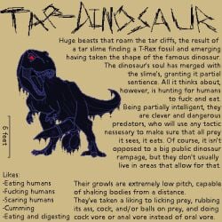 animal_genitalia balls cock dinosaur feral information information_sheet medial_ring musk musk_clouds musky_butt musky_cock red_eyes sharp_teeth simple_background t-rex tapering_penis tar tar_creature text tongue tyrannosaurid tyrannosaurus tyrannosaurus_rex yakuman_player_(artist)