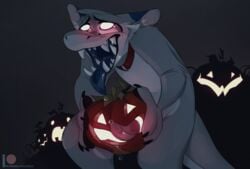 2019 animal_genitalia animal_penis anthro belly black_claws blue_tongue claws collar collar_only cum_in_pumpkin cute_fangs dipstick_ears dragon erection food fruit fucking_pumpkin fur furred_dragon genitals grey_body grey_fur grey_tail inner_ear_fluff jack-n'-lantern jack-o'-lantern ksejl male multicolored_body multicolored_ears multicolored_fur open_mouth penis plant pumpkin pumpkin_fucking red_penis senky tapering_penis tongue tuft two_tone_body two_tone_fur white_belly white_body white_fur white_tail