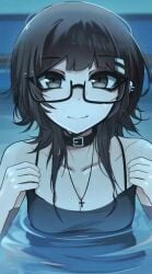 1girls 2d ai_assisted ai_generated animated big_breasts black_hair breasts breasts_out collar cute_face cute_female female female_only glasses grey_eyes in_water looking_at_viewer mikuneki necklace necklace_between_breasts original_character piercings riyo_kaede_(mikuneki) short_hair smiling smiling_at_viewer tagme tanktop tits tits_out twitter twitter_user_oc video water