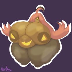 armless bbw belly big_ass big_thighs chubby_female ghost ghost_girl gourgeist hair_hands huge_ass huge_breasts huge_thighs lewdape non-human pink_hair pinup pokemon pokemon_(species) pokemon_only pumpkin pumpkin_boobs shortstack squash thick_thighs