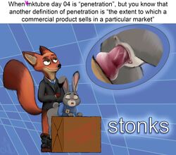 anthro anus ass bent_over bottomless canid canine casual_sex clitoris closed_eyes clothed clothed_sex clothing disney duo english_text erection female fox from_behind_position fur genitals hi_res humor inktober inktober2021 judy_hopps kinktober kinktober_2021 knot lagomorph leporid lettherebecolor male male/female male_penetrating mammal meme meme_man memes nick_wilde open_mouth page_4 pants_down partial_nudity partially_clothed penetration penis police_officer police_uniform predator/prey pussy rabbit sex simple_background size_difference smile stonks suit text tight_fit topwear uniform vaginal_penetration zootopia