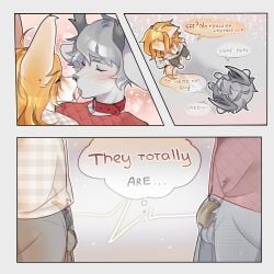 1:1 2025 2_horns absurd_res anthro anthro_on_anthro antlers balls blonde_hair blush blush_lines bodily_fluids bottomwear canid canine canis chastity_cage chastity_device closed_eyes clothed clothed_anthro clothed_male clothing cloven_hooves collar collared_shirt comic countershading deer dialogue digital_media_(artwork) digitigrade drooling duo ear_piercing ear_stud english_text femboy femboy/femboy fennec_fox fox french_kissing fur fur_markings gay_denial genitals gold_(metal) golden_chastity_cage gooddeer grey_body grey_fur grey_genitals grey_hair hair heart_symbol hi_res hooves horn keshunya kissing leg_tuft long_hair long_tail looking_at_another looking_at_partner male male/male male_anthro mammal markings metal_chastity_cage monotone_body monotone_fur monotone_hair multicolored_body multicolored_fur mutual_chastity new_world_deer no_homo open_mouth orientation_play pants penis piercing polo_shirt question_mark questioning_sexuality red_clothing red_collar red_genitals reindeer saliva saliva_on_tongue saliva_string shirt shy simple_background sloppy_kiss small_penis speech_bubble standing stud_piercing tail tan_body tan_genitals text tongue tongue_out topwear translucent translucent_bottomwear translucent_clothing translucent_topwear true_fox tuft two_tone_body two_tone_fur unguligrade wearing_chastity_cage wearing_chastity_device white_body white_fur yuki_(yuki784)