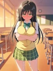 after_sex ai_generated angry arms_under_breasts black_hair black_socks blurry_background blush bow bowtie breasts brown_eyes brown_hair chair chalkboard classroom clock closed_mouth clothing collared_shirt crossed_arms cum cum_on_body cum_on_clothes cum_on_legs cum_on_pussy cumdrip desk embarrassed evening female full-face_blush glaring green_bow green_bowtie green_skirt hair_between_eyes indoors kotegawa_yui large_breasts long_hair looking_at_viewer miniskirt nose_blush plaid plaid_skirt pleated_skirt pussy_juice sainan_high_school_uniform school school_chair school_desk school_uniform shirt short_sleeves shounen_jump skirt socks solo standing straight_hair sunlight sunset sweater_vest teenage teenage_girl teenager to_love-ru to_love-ru_darkness uniform v-shaped_eyebrows vest white_shirt window yellow_eyes