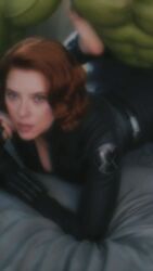 abs ai_assisted ai_generated animated animated_image black_widow_(marvel) celebrity clothed clothed_sex feet feet_focus hulk laying_on_stomach lying_on_stomach marvel marvel_cinematic_universe monster monster_cock monster_on_female on_stomach photoshop prone_bone realistic scarlett_johansson size_difference soles the_pose