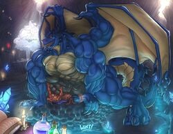 abs anthro balls biceps big_balls big_muscles big_penis blue_body blue_skin dragon duo erection feral genitals growth hi_res huge_cock huge_muscles hyper hyper_genitalia hyper_muscles hyper_penis knot looking_like_about_to_cum male male/male muscle_growth muscular muscular_male nude open_mouth pecs penis size_difference tongue vein veiny_muscles veiny_penis wings wintech3112