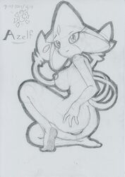 2021 anthro ass azelf bodily_fluids breasts feet female genital_fluids genitals graphite_(artwork) kneeling legendary_pokémon looking_at_viewer lunaris_parukia nintendo nipples nude pokémon_(species) pokémorph pokemon pussy pussy_juice solo traditional_media_(artwork) video_games