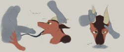 andr0ch bodily_fluids brown_body brown_fur dragon duo faceless_character faceless_male fur furred_dragon genital_fluids hi_res horn horn_grab long_tongue male male/male reed_(andr0ch) simple_background text tongue