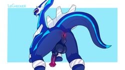 animal_genitalia animal_penis anus ass backsack balls black_sclera blue_body dialga digital_media_(artwork) dragon equine_penis erection femboy feral genitals hi_res lechecker legendary_pokemon looking_at_viewer looking_back male male_only nintendo nude penis perineum pokémon_(species) pokemon pokemon_(species) rear_view red_eyes video_games