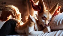 ai_generated animated anthro bed bedroom braixen breasts eyebrows eyelashes eyeshadow female hugging_pillow inside nude pillow pokemon pokemon_(species) solo tagme tail video