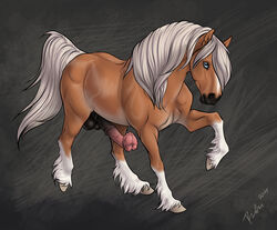 absurd_res anatomically_correct anatomically_correct_genitalia anatomically_correct_penis animal_genitalia animal_penis balls big_flare blue_eyes dolehest equid equine equine_penis erection feral flared_penis genitals hair hi_res hooves horse male mammal maxym_(bloopertrooper) penis rufciu simple_background solo