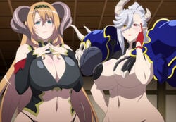 2017 2demons 2girls anime_screencap aqua_eyes armor bakunyuu belial_(nanatsu_no_taizai) belial_(sin_nanatsu_no_taizai) black_panties black_pasties blonde_eyebrows blonde_hair blue_eyes bottomless breasts bursting_breasts busty cleavage colored_skin curvaceous curvy_body curvy_figure demon_girl demon_horns demoness devil_horns different_eye_color enormous_breasts eye_contact eyeglasses facing_viewer glasses hairband heterochromia hi_res high_resolution highres horns hourglass_figure huge_breasts huge_horns long_hair looking_at_viewer makeup mammon_(nanatsu_no_taizai) massive_breasts mature_female mature_woman monster_girl mother multiple_females multiple_girls no_panties panties pasties plump pointy_ears rimless_eyewear rimless_glasses screencap screenshot shoulder_armor silver_eye_lashes silver_eyebrows silver_hair sin_nanatsu_no_taizai tanga tnk_(company) upper_body very_long_hair voluptuous