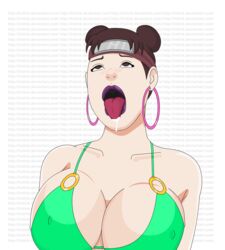 1girls ahe_gao bare_arms bare_shoulders big_breasts bikini bikini_top blowjob_face blush boruto:_naruto_next_generations brown_eyes brown_hair busty cleavage drool drooling ear_piercing earrings erect_nipples erect_nipples_under_clothes eyes_rolling_back female female_only forehead_protector green_bikini hair_bun headband hoop_earrings hoop_earrings_oversized huge_breasts human large_breasts lipstick looking_up lrslink makeup micro_bikini naruto naruto_(series) naruto_shippuden naughty_face nipple_bulge nose_blush open_mouth pale-skinned_female pale_skin perky_breasts purple_lips purple_lipstick saliva saliva_drip saliva_trail short_hair shounen_jump sideboob solo tenten tongue tongue_out voluptuous