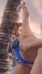 1boy 3d 9:16 animated asian asian_female beach black_hair blue_nails blue_slingshot_swimsuit breasts brown_eyes capcom chun-li clothed_female_nude_male clothing_aside double_bun earrings female flower hair_bun hair_flower hair_ornament highres jewelry large_breasts lazyprocrastinator leaning_on_object light-skinned_female light-skinned_male light_skin longer_than_10_seconds looping_animation male navel no_sound one-piece_swimsuit pussy sandals sex shorter_than_30_seconds slingshot_swimsuit split standing standing_on_one_leg standing_sex standing_split straight street_fighter street_fighter_6 swimsuit swimsuit_aside tagme thighs tree uncensored vaginal_penetration vertical_video video